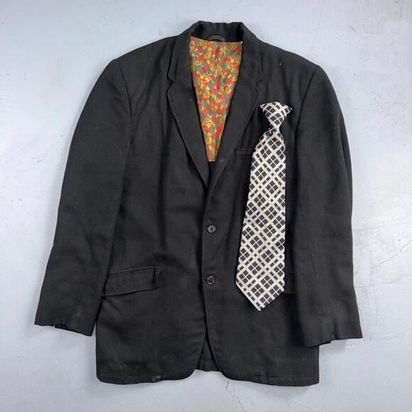 1950s 1960s VTG Mens Suit 36R Jacket Coat Black Union Wool Rockabilly Blazer